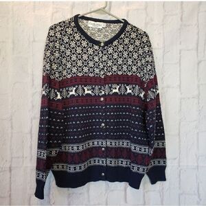 VINTAGE CLASSIC BLUES Nordic Style Button-down Cardigan Sweater Medium